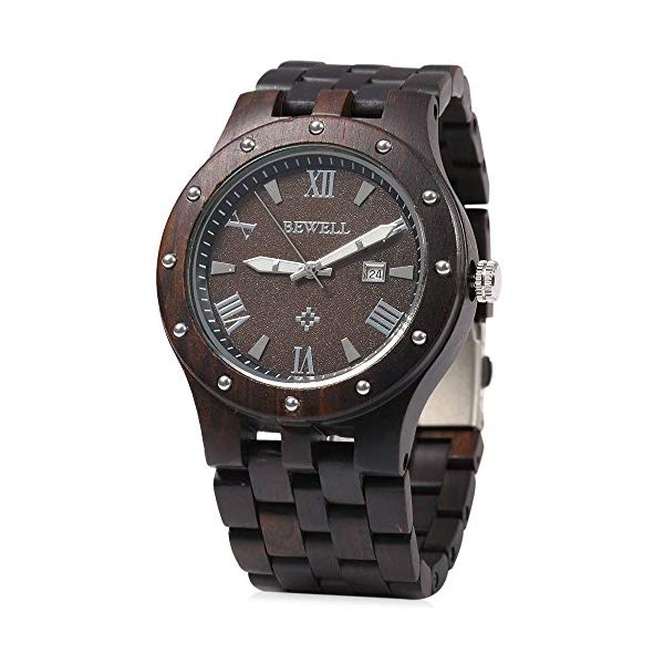 ビーウェル BEWELL ウッドウォッチ 木製腕時計 メンズ 男性用 Bewell Men's Wooden Watches Handmade Analog Quartz Wristwatch Luxury Lightweight Date Retro Casual Watch|i-selection