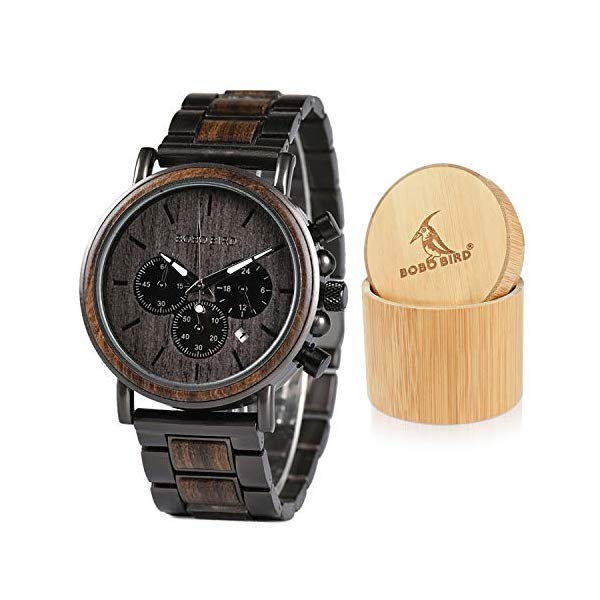 ボボバード BOBO BIRD 腕時計 木製 時計 ウッドウォッチ メンズ 男性用 Mens Wooden Watches Business Casual Wristwatches Stylish Ebony Wood \u0026 Stainless Steel Combined Chronograph