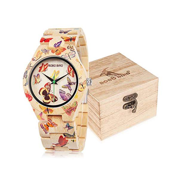 ボボバード BOBO BIRD 竹 腕時計 木製 時計 ウッドウォッチ レディース 女性用 BOBO BIRD Women's Bamboo Watch Butterfly Engraved Handmade Wooden Casual Watches