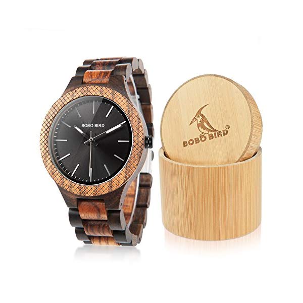 ボボバード BOBO BIRD 腕時計 木製 時計 ウッドウォッチ メンズ 男性用 BOBO BIRD Men Retro Zebra Wooden Watch, Large Size Quartz Watch with Black Face Wristwatch Best Gift