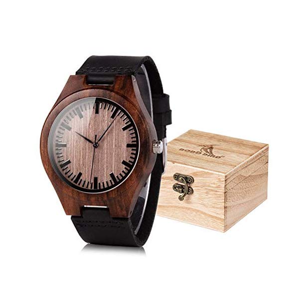 ボボバード BOBO BIRD ウオッチ 木製 時辰儀 ウッドウォッチ メンズ 成人男性用 BOBO BIRD Mens Vintage Analog Quartz Wooden Wrist Watches Handmade Casual Men Watch with Cowhide Leather Strap (Black-a)
