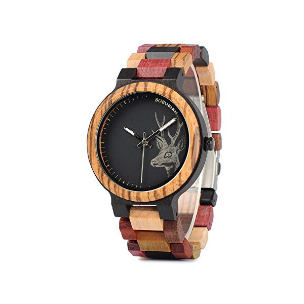 ボボバード BOBO BIRD ウオッチ 木製 時辰儀 ウッドウォッチ メンズ 成人男性用 BOBO BIRD Mens Colorful Wooden Watches Classic Leisure Quartz Wristwatches with Cute Deer Pattern Unique Couple Watches for Lovers