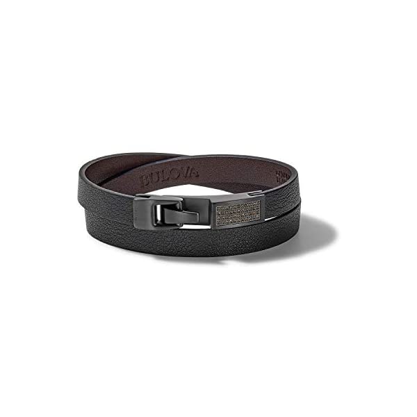 ブローバ ブレスレット バングル 腕時計 アクセサリー グッズ プレゼント BULOVA J98B002L プレシジョニスト メンズ 男性用 Bulova Mens Precisionist Large Black Leather Double-Wrap Bracelet with Brown Diamond Accents (Model J98B002L)｜i-selection