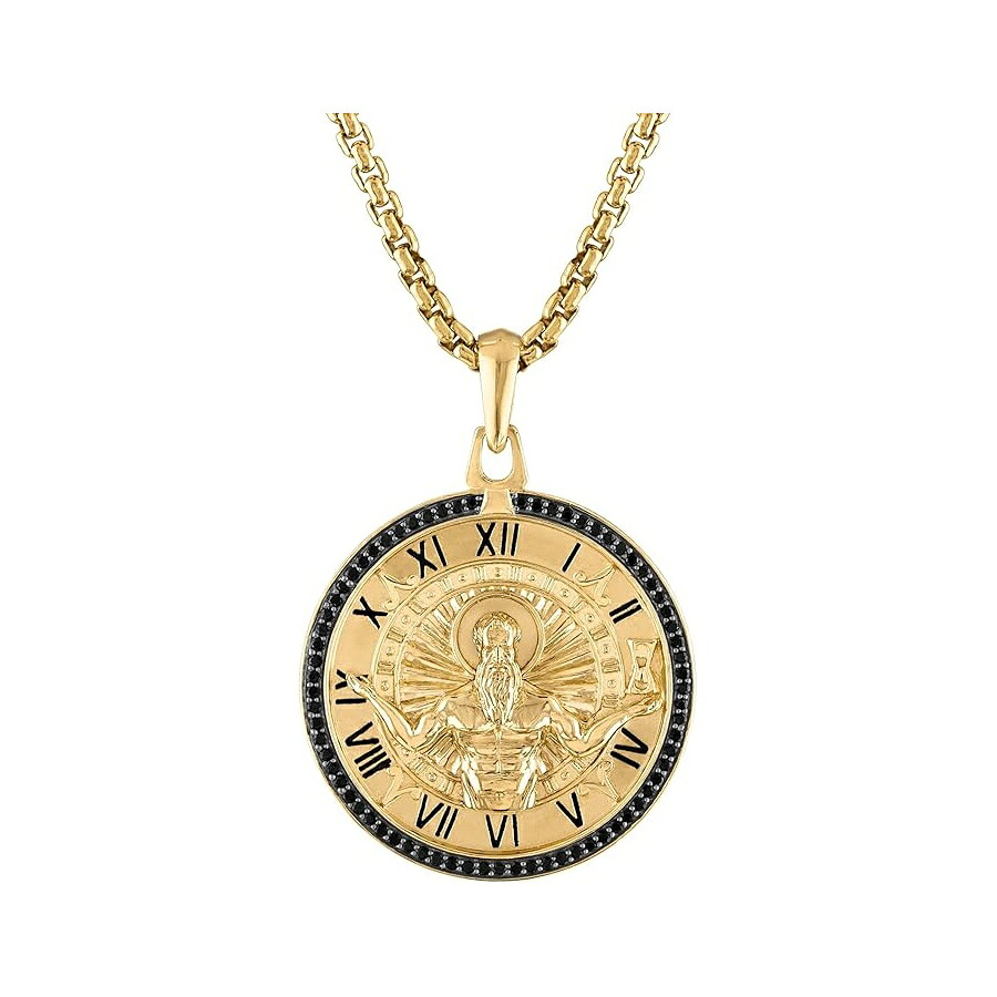 ブローバ 宝飾品 メンズ クロノス  God of Time 14K ゴールドメッキスターリングシルバーペンダントとラウンドボックスリンクチェーンネックレス 長さ 24-26 in 表現スタイル:BVP1030-YSAA Bulova Jewelry Men\u0027s Chronos; God of Time 14K Gold Plated Sterling