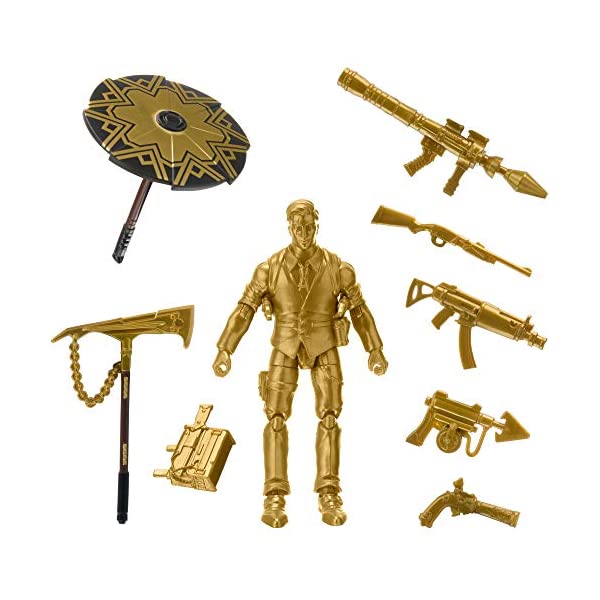 フォートナイト フィギュア 人形 おもちゃ グッズ プレゼント Fortnite Hot Drop1 Figure Pack, with 4-inch Midas-Gold Figure, Harvesting Tool, Umbrella, Back Bling, and Weapons|i-selection