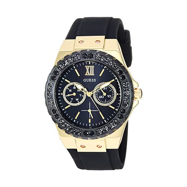 ゲス ウオッチ GUESS U1053L7 ご覧なさる 時辰儀 GUESS Gold-Tone Stainless Steel + Black Stain Resistant Watch with Day + Date Functions. Color: Black (Model: U1053L7)
