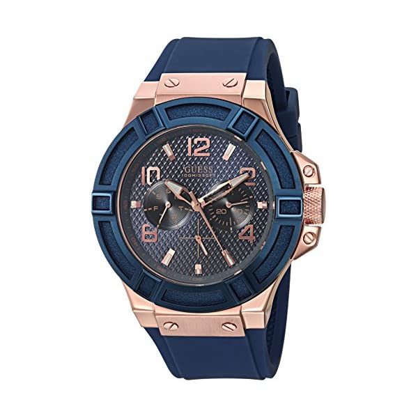 ゲス 腕時計 GUESS U0247G3 メンズ 男性用 ウォッチ 時計 GUESS Men's Rigor Iconic Blue Stain Resistant Silicone Watch with Rose Gold-Tone Day + Date (Model: U0247G3)