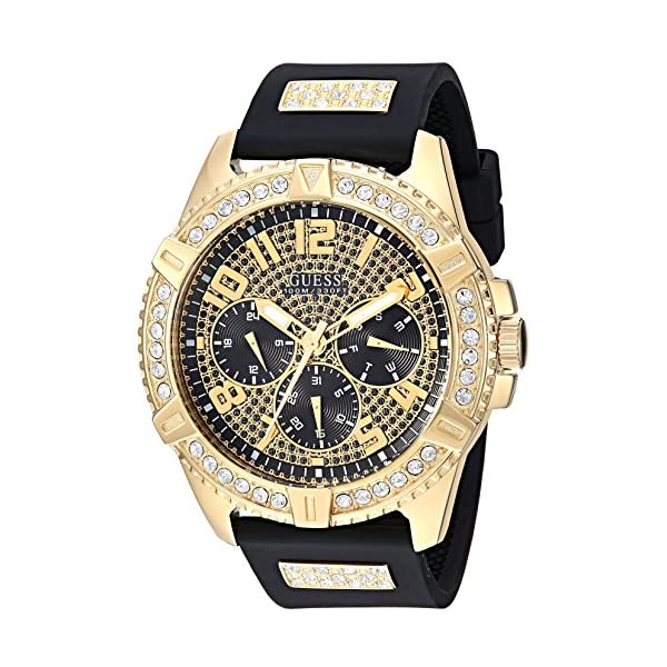 ゲス 腕時計 GUESS U1132G1 ウォッチ 時計 GUESS Comfortable Gold-Tone Black Stain Resistant Silicone Watch with Crystal Embellished Day, Date + 24 Hour Military/Int'l Time. Color: Black (Model: U1132G1)