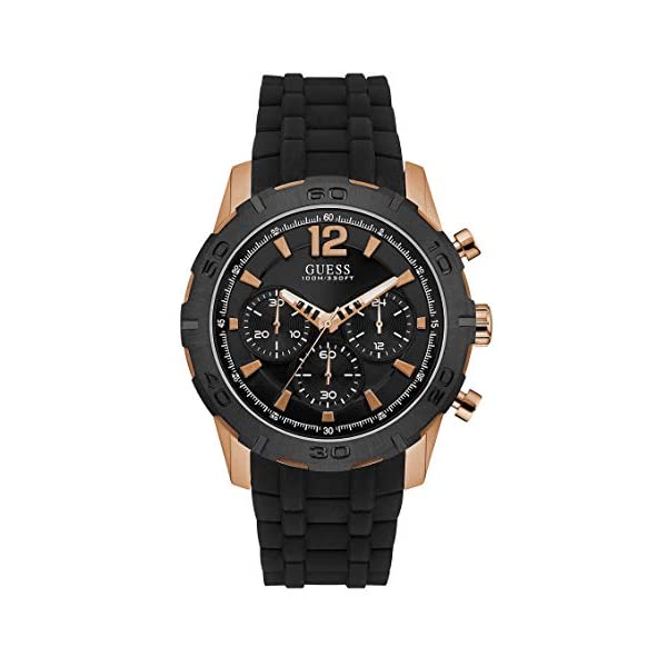 ゲス ウオッチ GUESS 御覧になる 時辰儀 GUESS Factory Black and Rose Gold-Tone Silicone Watch