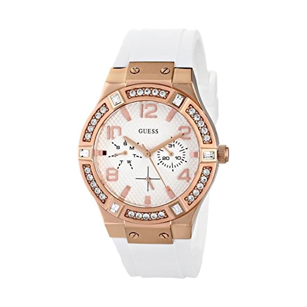 ゲス ウォッチ GUESS U0426L1 レディース お上さん用 御覧なさる 時辰儀 GUESS Women\u0027s U0426L1 Stunning Rose Gold-Tone Multi-Function Watch on a Comfortable White Silicone Band with Day \u0026 Date Functions