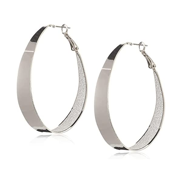 ゲス ピアス フープイヤリング ラージ シルバー GUESS 299352-21 Guess Large Oval Glitter Hoop Earrings