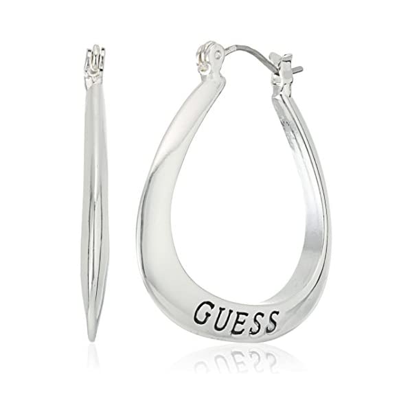 ゲス ピアス ロゴタイプ フープイヤリング しろがね色 付属物 グッズ GUESS 344016-21 GUESS Basic Small Oval Logo Hoop Earrings