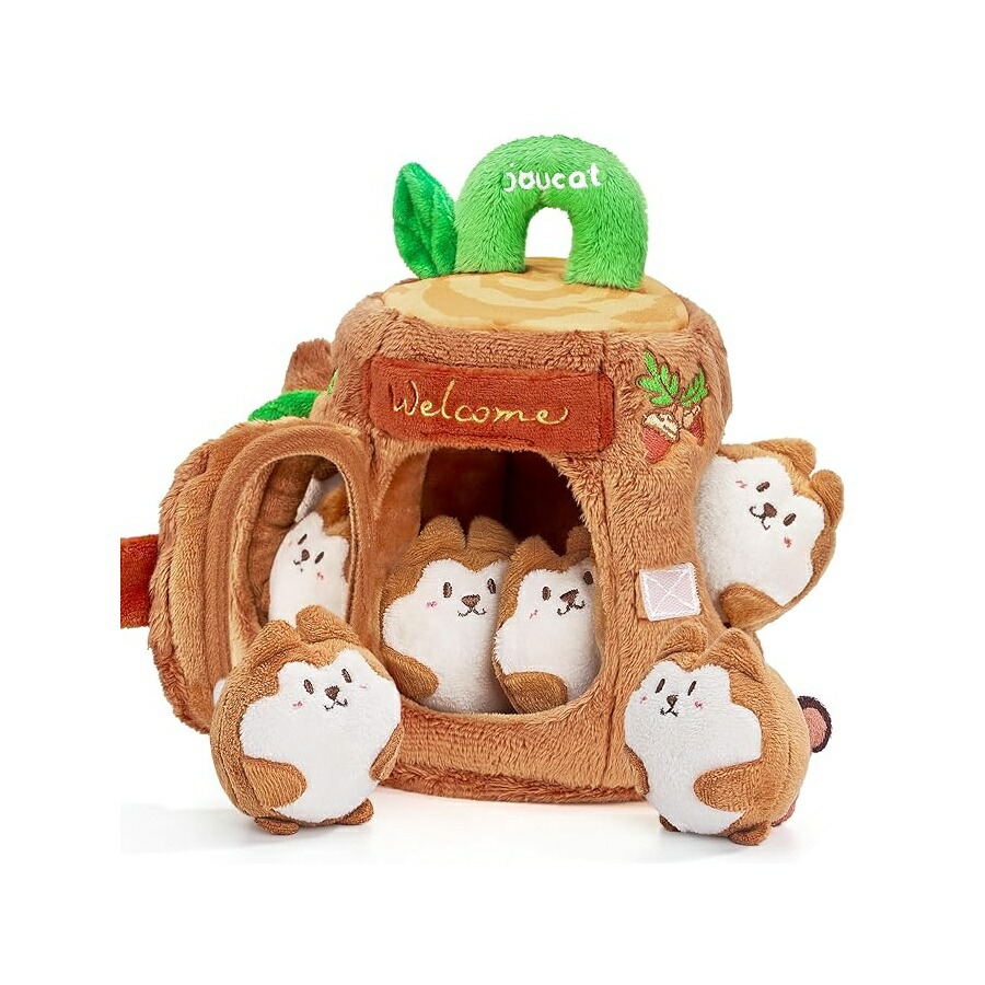 JoyCat 赤ちゃん はじめてのおもちゃ 6~12ヶ月 知育玩具 出産祝い リス5匹付き ソフトベビーツリーハウス ガラガラ クリンクルペーパー スクイーカー ミラー 柔らかいおもちゃ 0~3歳の幼児用 バスケット 詰め物 JoyCat Baby Toys 6-12 Months Soft|i-selection