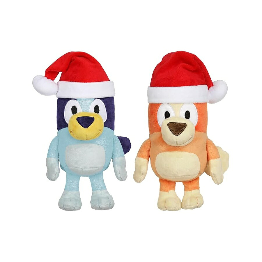 Bluey 赤ちゃん用ぬいぐるみ 2 個容器に並べる、7～8 in、パステル色の、お御祭り記念日時節のぬいぐるみ図形手あそび、サンタかぶり笠付き添い人、可愛らしいぬいぐるみ毛の荒物、客体馬齢 3 歳以上 Bluey Toddler Plush Toys Pack of 2, 7-8”, Soft, Festive Holiday Season Plush Figure