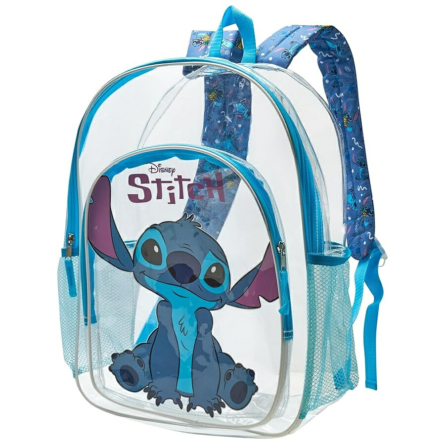 リロ＆スティッチ グッズ バックパック リュック バッグ プレゼント ギフト キッズ 防水 クリア 水泳バッグ 子供 サイドポケット付き Fast Forward Stitch Backpack Water Resistant Clear Backpack for Kids School Bag with｜i-selection