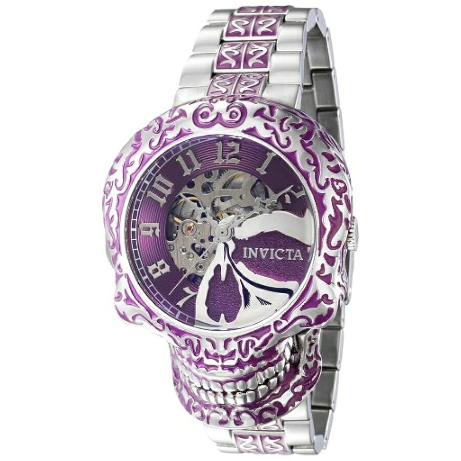 インヴィクタ 芸術家 スカル 50粍 自動小銃スケルトン 腕輪 ご覧なさる パープル 50粍 Invicta Artist Skull 50Mm Automatic Skeletonized Bracelet Watch Purple 50Mm