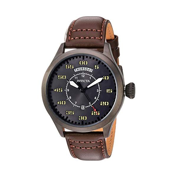 インビクタ 腕時計 INVICTA インヴィクタ アビエーター メンズ 男性用 22975 Invicta Men's Aviator Stainless Steel Quartz Watch with Leather Calfskin Strap, Brown, 22 (Model: 22975)