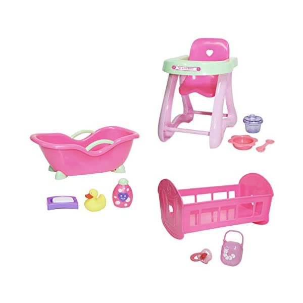 JCトイズ ベビードール 赤ちゃん人形 着せ替え おままごと ジェーシートイズ JC Toys JC Toys Deluxe Dollccessory Bundle | High Chair, Crib, Bath and Extra Accessories for Dolls up to 11\