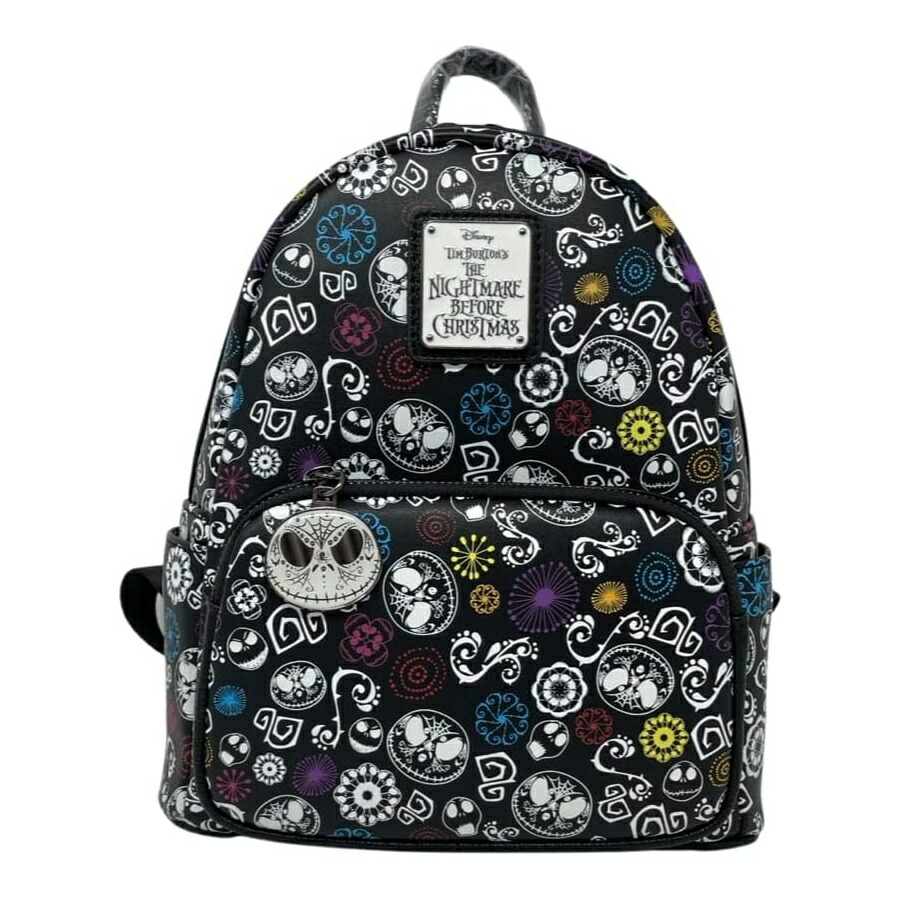 待ち合い室飛球 ウォルトディズニー NBC 精製糖スカル 万力 スケリントン 蓄光 AOP Loungefly Disney NBC Sugar Skull Jack Skellington Glow インチ the Dark AOP