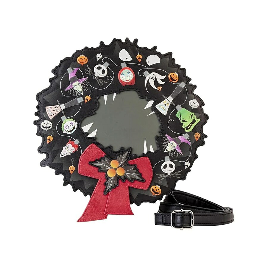 Loungefly ナイトメア ビフォア クリスマス リース ストリング ライト グロー クロスボディ バッグ Loungefly Nightmare Before Christmas Wreath String Lights Glow Crossbody Bag|i-selection