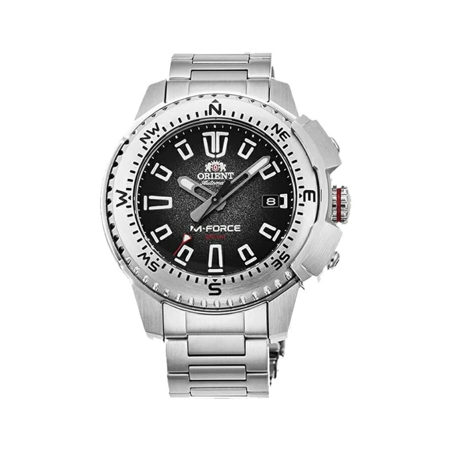 ORIENT 東洋 RA AC0N01B メンズ M フォース 三角洲 ステンレス鋼スチール写真 黒いこと文字記号盤 自動小銃一巻き ダイブウォッチ ORIENT Orient RA AC0N01B Men\u0027s M Force Delta Stainless Steel Black Dial Automatic Dive Watch