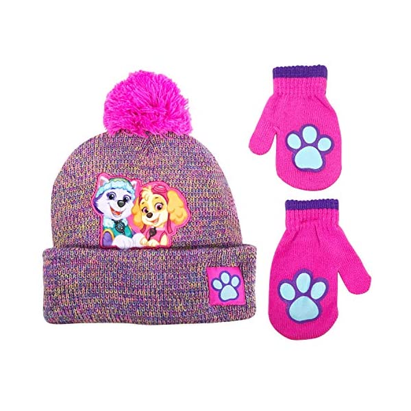 パウパトロール スカイ エベレスト ニット帽 帽子 キットキャップ 手袋 グローブ 防寒 キッズ 子供 Nickelodeon Paw Patrol Toddler Girls Beanie Winter Hat and Mittens Cold Weather Set, Age 2-4｜i-selection