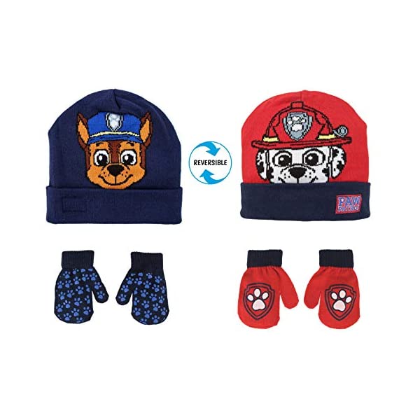 パウパトロール チェイス マーシャル リヴァーシブル 編み物帽 かぶり笠 一揃いの道具旗がしら グローブ 地球儀 防寒 キッズ 赤ちゃん Nickelodeon Boys Paw Patrol Winter Hat, 2 Pair Gloves or Mittens (Toddler/Little Boys)