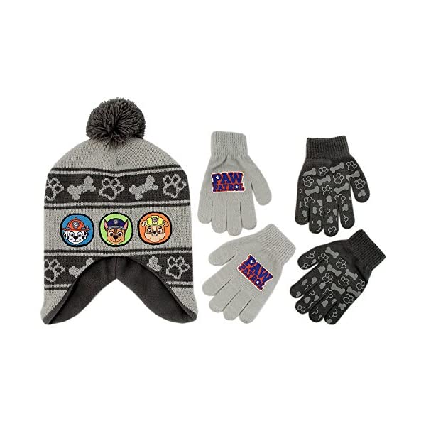 パウパトロール ニット帽 帽子 キットキャップ 手袋 グローブ 防寒 キッズ 子供 Nickelodeon Boys Paw Patrol Winter Hat, 2 Pair Gloves or Mittens (Toddler/Little Boys)｜i-selection