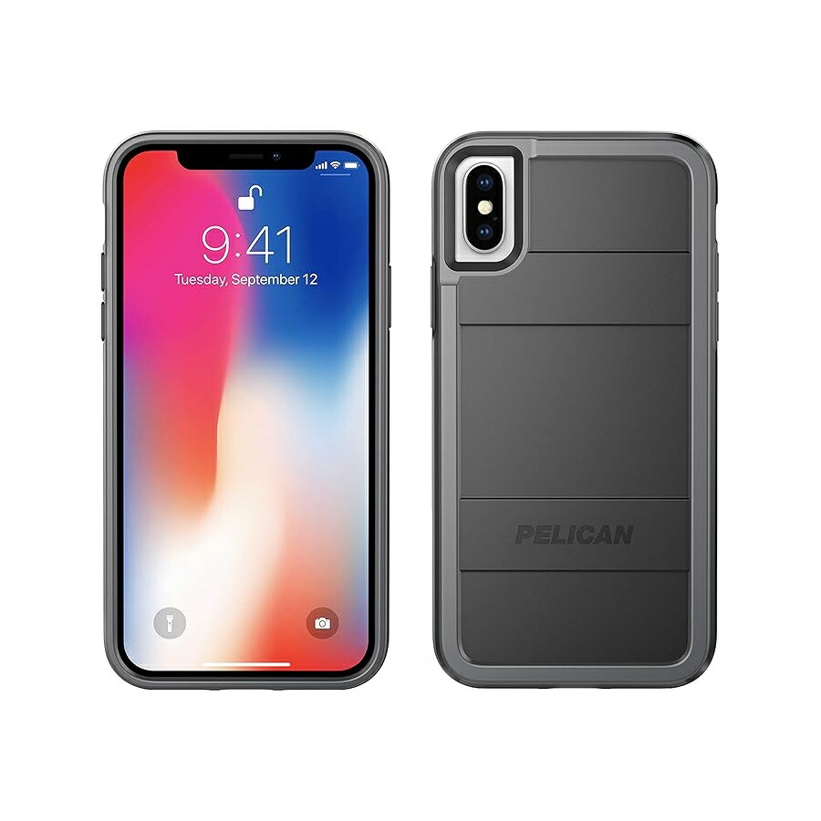 伽藍鳥 プロテクターフォンケース iPhone X用 (黒いこと/点火装置薄墨色) Pelican Protector Phone Case for iPhone X (Black/Light Gray)