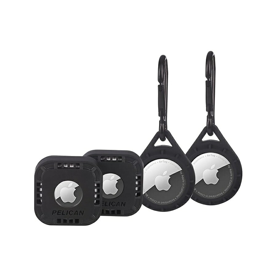 伽藍鳥 プロテクター ? Apple AirTags 用ゼムクリップ輪っかとステッカーマウント カラビナ付き添い人ゼムクリップ輪っか 2 個とステッカーマウント 2 個付き添い人 ? 黒いこと Pelican ? Protector ? Clip Ring and Sticker Mount for Apple AirTags, Includes 2 Clips Rings with