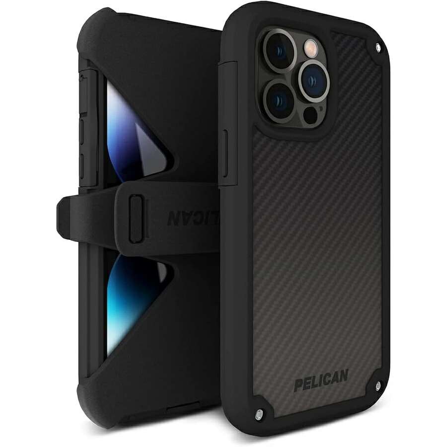 伽藍鳥 Shield 続きもの iPhone 13 Pro Max 容れもの/iPhone 12 Pro Max 容れもの [MIL 落っこちる保護すること] [無線電話申し受ける相応う] 保護すること取りまかなう 三尺帯ゼムクリップ ホルスター 蹴りつける照明ランプ付き添い人 黒いこと Pelican Shield Series iPhone 13 Pro Max Case/iPhone 12 Pro Max