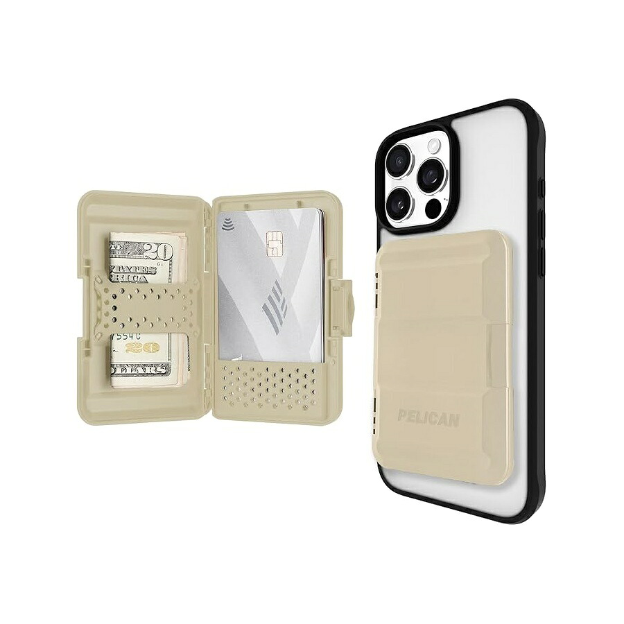 伽藍鳥 MagSafe ウォレット iPhone 用 高耐久 MIL-STD スナップオン電話を掛ける磁気金入れと電話を掛ける歌留多 保持者 iPhone 17 Pro Max/16 Pro Max/15/14/Pixel 10 用取りはずし能力のあるか細い 捉え所のない容れもの 乾荒原 タン Pelican MagSafe Wallet for iPhone Heavy Duty MIL-STD