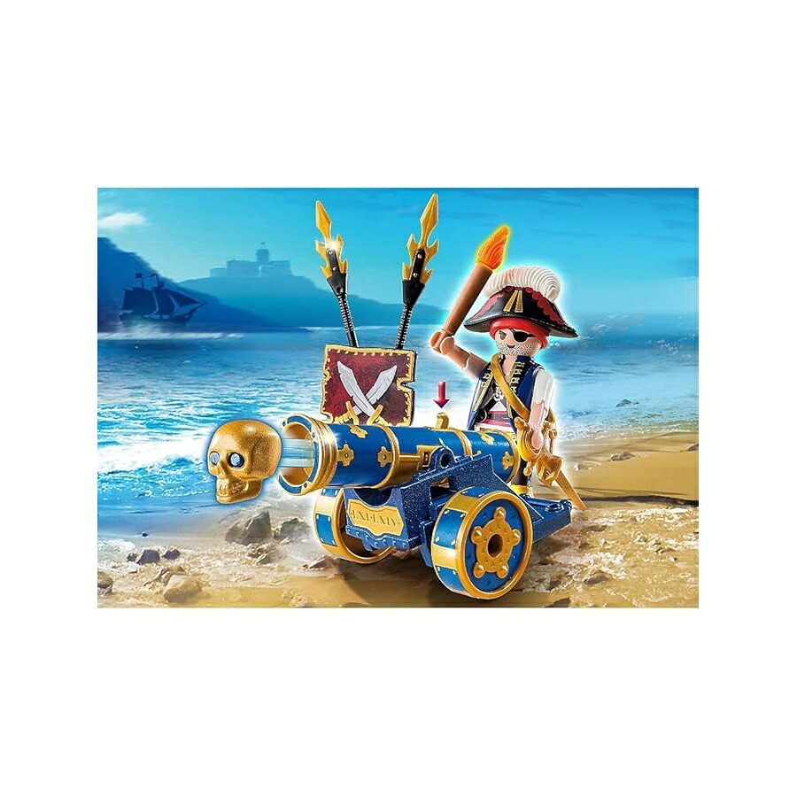プレイモービル 青色 インタラクティブ 加農砲 パイレーツ組み上げる一揃いの道具付き添い人 Playmobil Blue Interactive Cannon with Pirate Building Kit