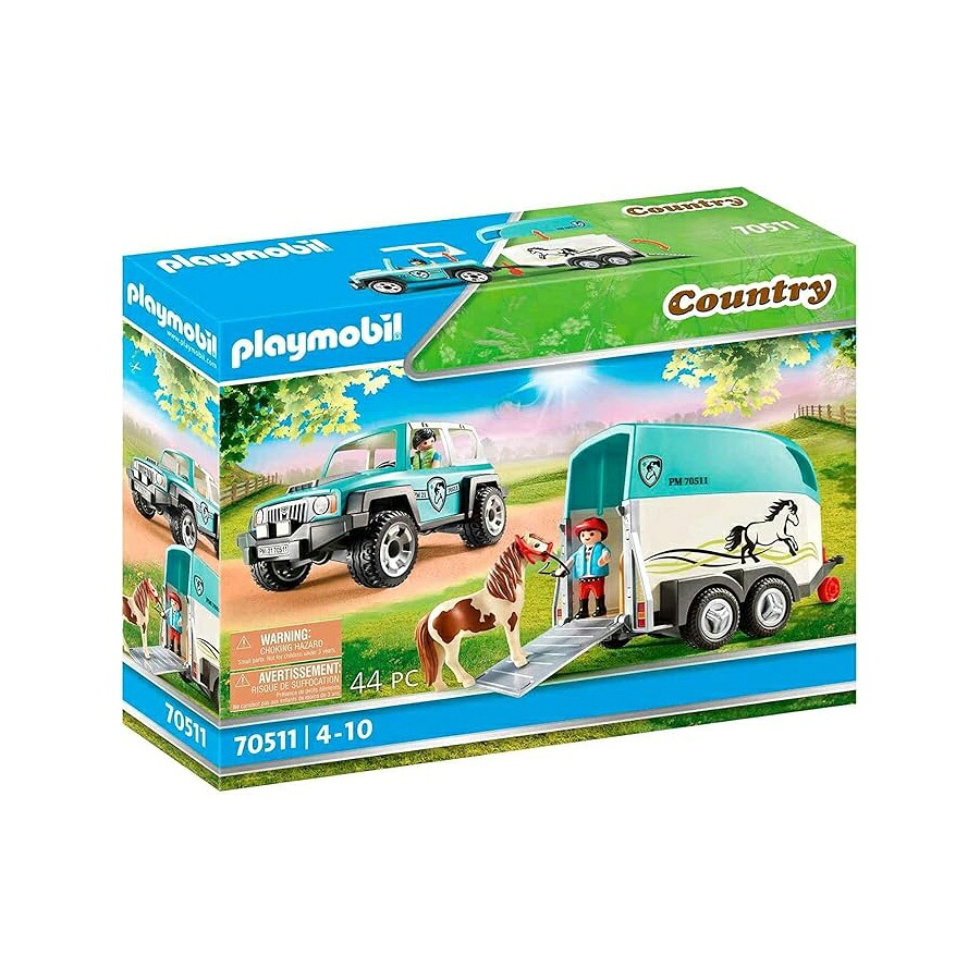 ポニートレーラー付き添い人プレイモービルカー Playmobil Car with Pony Trailer