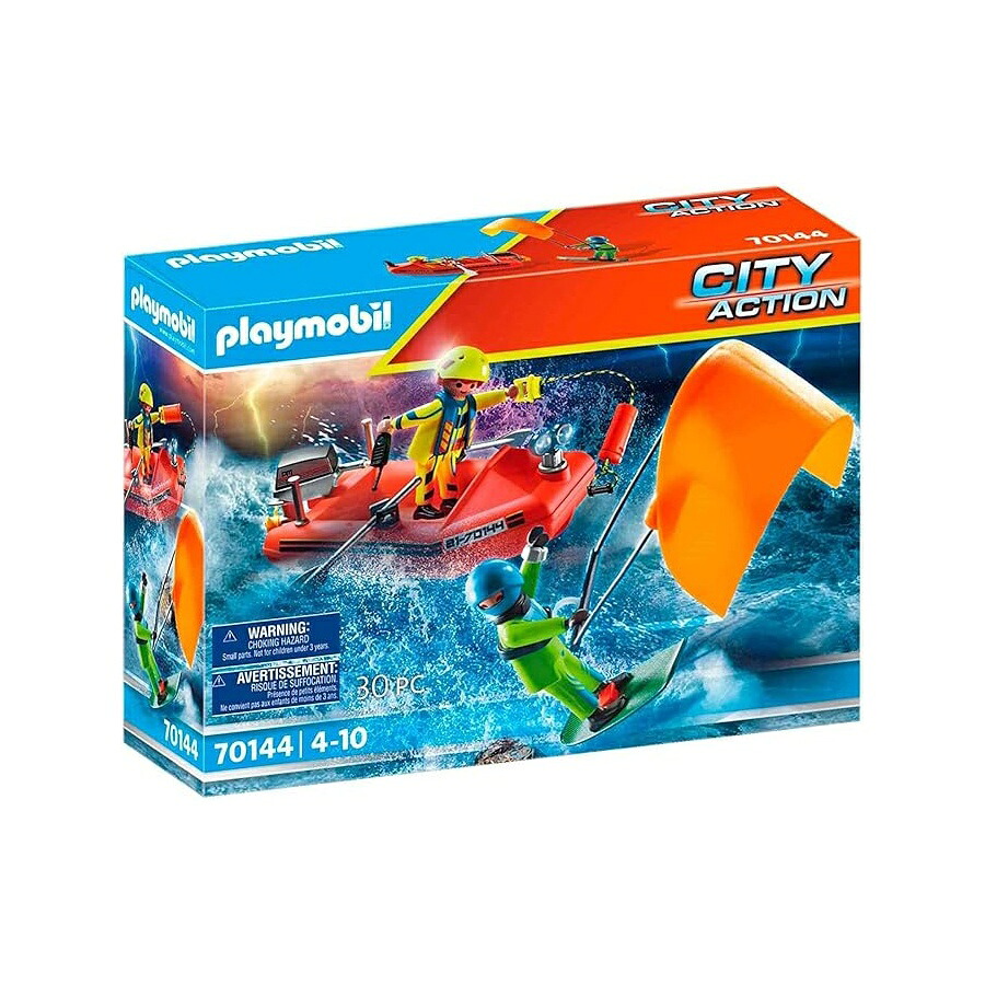 プレイモービル 紙凧サー毛革 レスキュー ウィズ 素早さ小船 Playmobil Kitesurfer Rescue with Speedboat