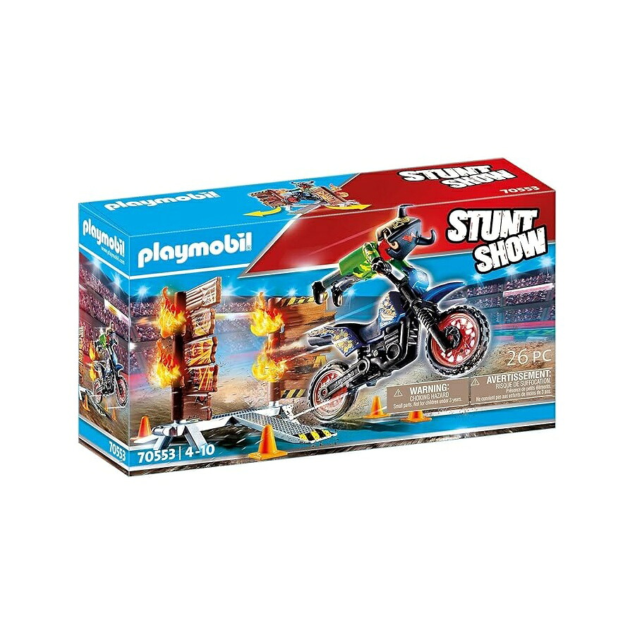 プレイモービル 離れわざ 演芸会 モトクロス ファイアリー ウォール付き添い人 Playmobil Stunt Show Motocross with Fiery Wall