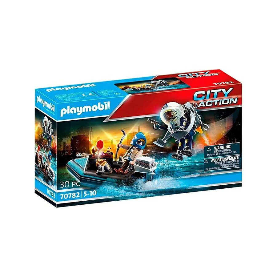 プレイモービル 警察当局 ジェット機 風呂敷き包み 猪牙付き添い人 Playmobil Police Jet Pack with Boat