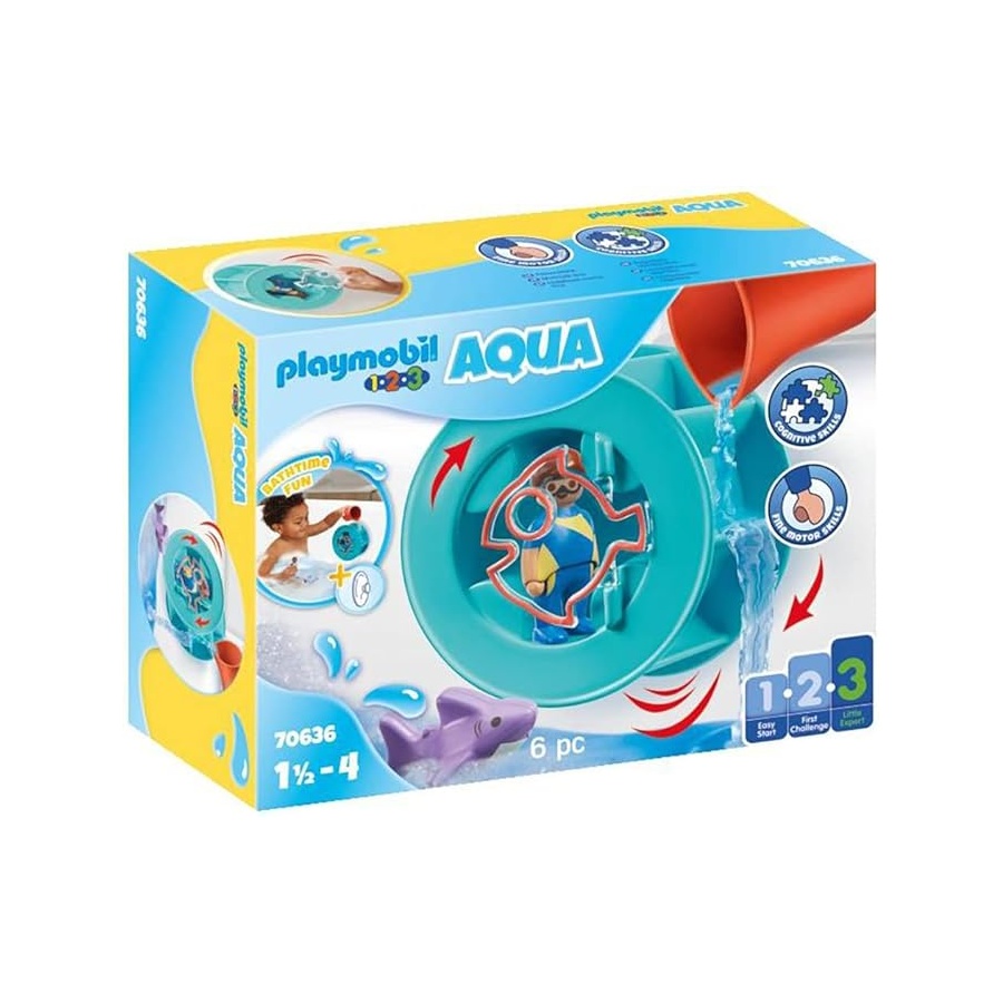 プレイモービル 1.2.3 アクア水車 ベビーシャーク付き添い人 Playmobil 1.2.3 Aqua Water Wheel with Baby Shark