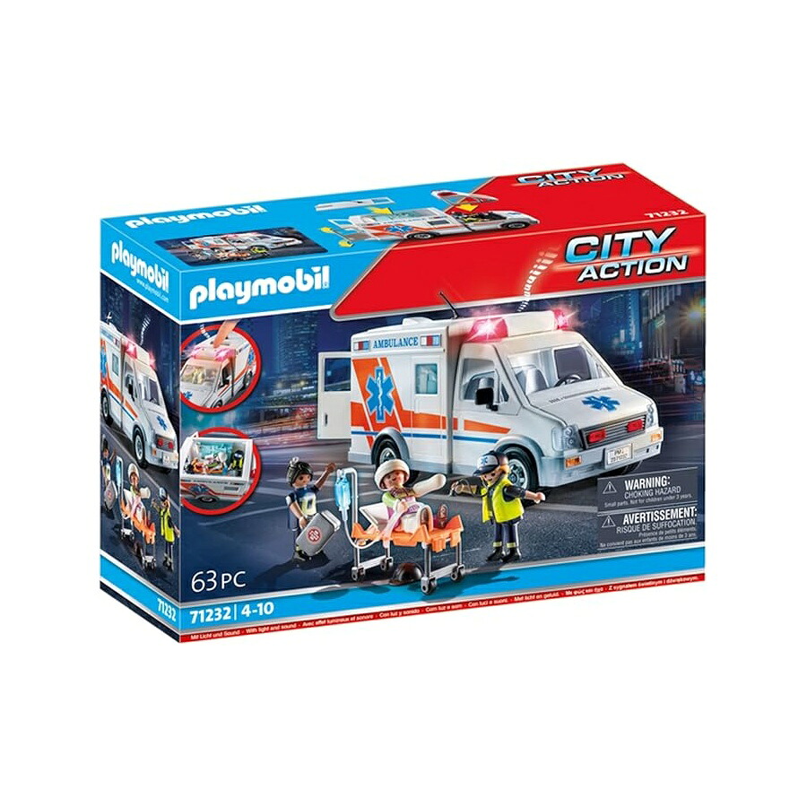 プレイモービル救急車 付属物と図形 3 体付き添い人 Playmobil Ambulance with Accessories and 3 Figures