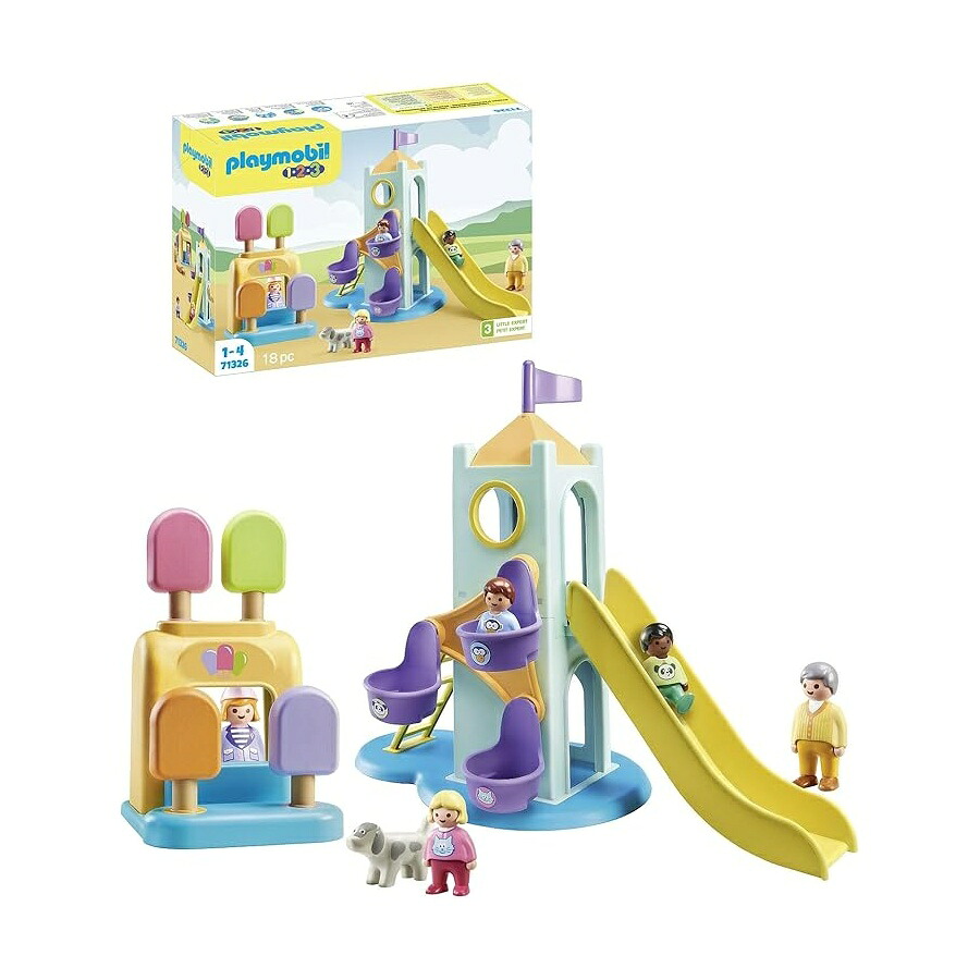 プレイモービル 1.2.3: クリーム ボックスのある冒険 円柱 Playmobil 1.2.3: Adventure Tower with Ice Cream Booth