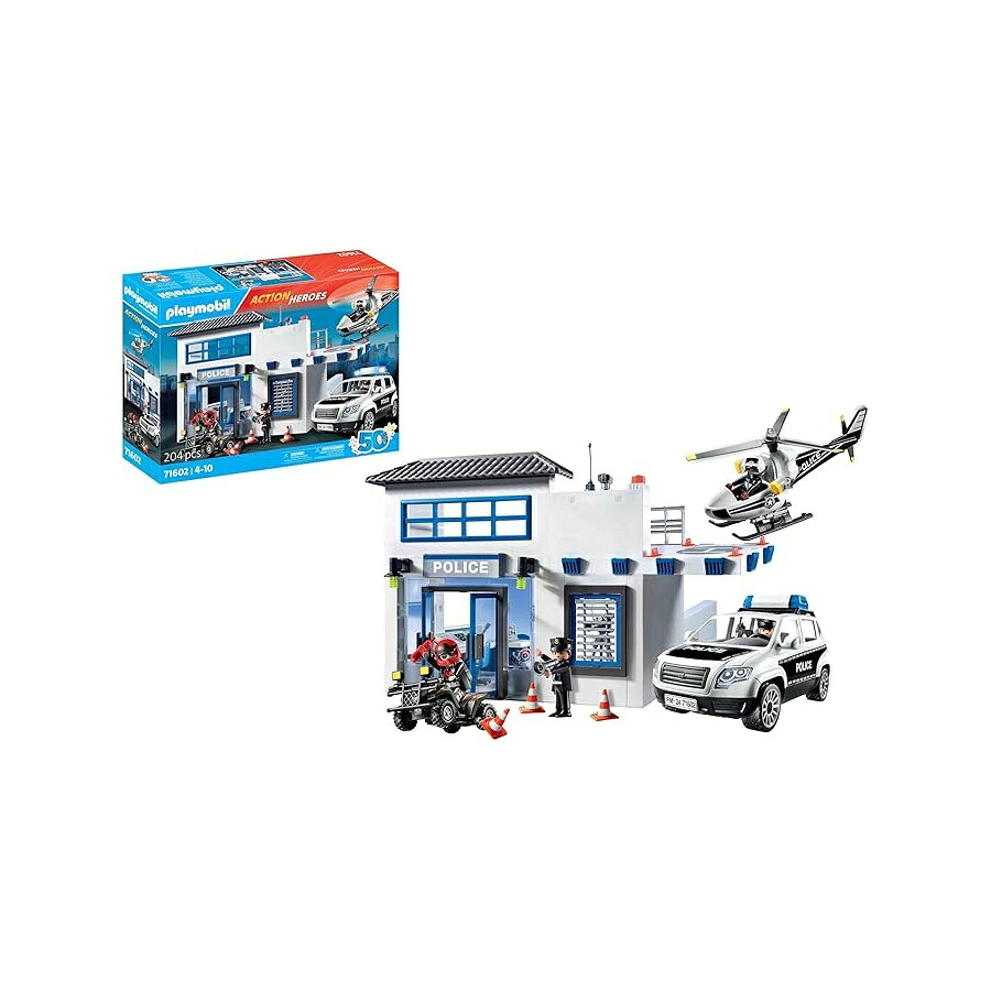 PLAYMOBIL 行動 ヒーローズ 71602 鉄道車両付き添い人お巡りさん署 お巡りさんヘリコプタ付き添い人の大大いさ言い付ける真っただ中 および主としての興味深いな事細やかに 4 歳からのお子さん向けの行動満載の手あそび PLAYMOBIL Action Heroes 71602 Police Station with Vehicles, Large Command