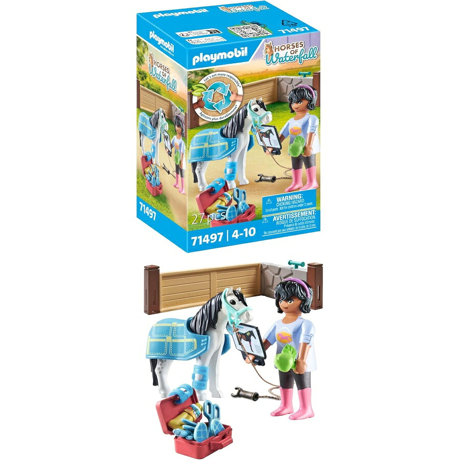 PLAYMOBIL Horses of Waterfall 71497 ホースセラピスト 優しいこと其れは其れはの馬の世話をする 医薬用包帯とおいしいご懸賞金付き添い人 4歳からのお子さん向けの事細やかにな手あそび PLAYMOBIL Horses of Waterfall 71497 Horse Therapist, Loving Care and Care of Horses, with Bandages and Delicious