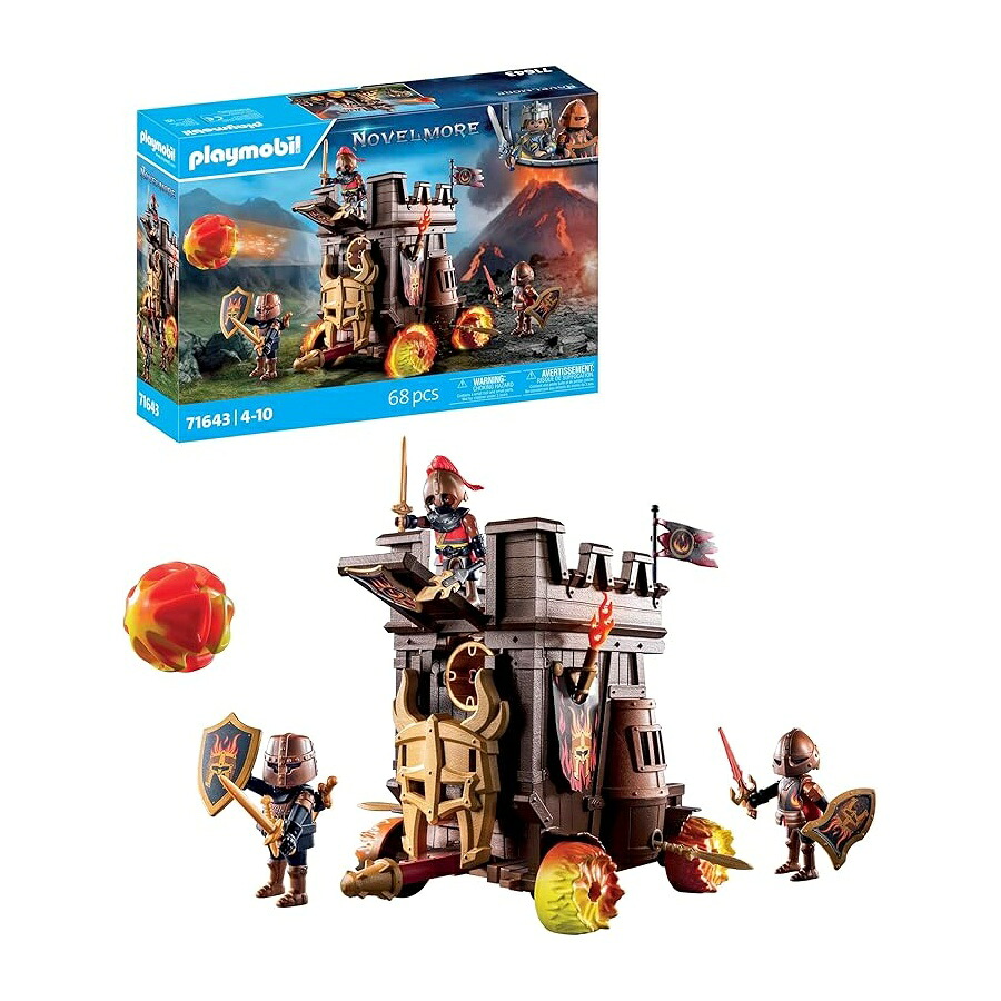 PLAYMOBIL Novelmore 71643 ファイヤーキャノン コンバットカート バーナム追い落とし3人付き添い人 盛りだくさんな付属物付き添い人 動き満載の手あそび 客体年歯4歳のお坊っちゃんとお嬢さん向け PLAYMOBIL Novelmore 71643 Fire Cannon Combat Cart with Three Burnham Bandits, Including