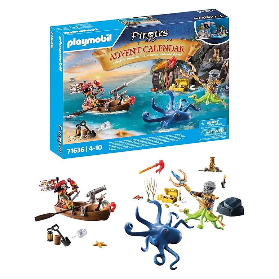 PLAYMOBIL パイレーツ 71636 アドベントカレンダー: パイレーツ 2 つのフィギュアと巨大なタコ アドベント カレンダー 2024 を含む 24 のサプライズ 4 歳の男の子と女の子向けの魔法のおもちゃ PLAYMOBIL Pirates 71636 Advent Calendar: Pirates, 24 Surprises,|i-selection