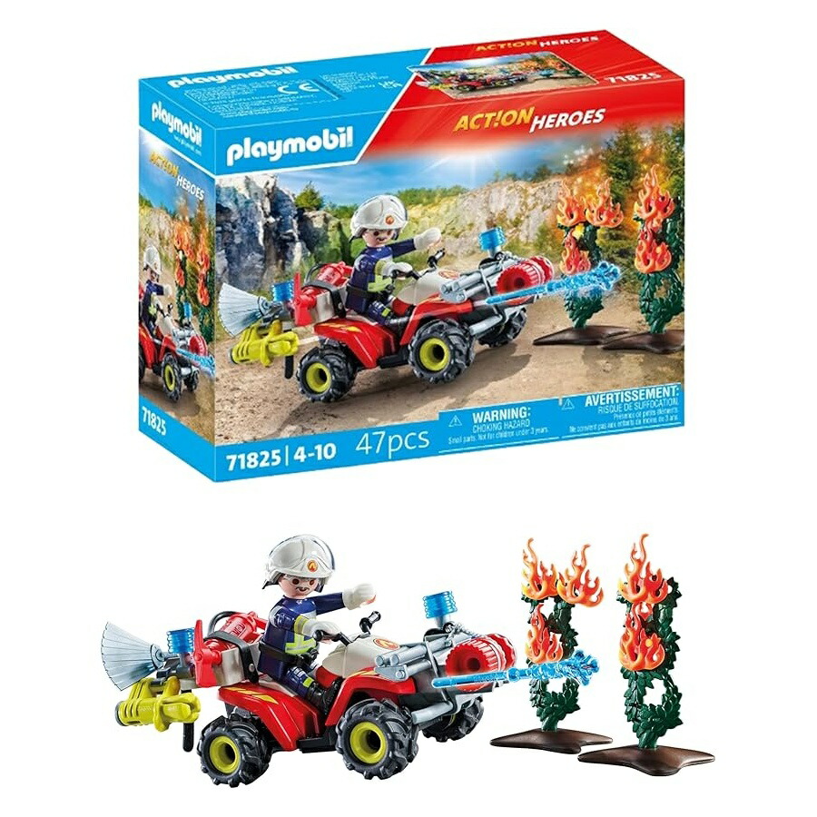 PLAYMOBIL 動き ヒーローズ 消防隊 クワッド 消す器 環堵消防自動車の手あそび 4 歳からのちびっ子向け 71825 PLAYMOBIL Action Heroes Fire Brigade Quad Extinguishes Hedge Fire Engine Toy for Children from 4 Years 71825