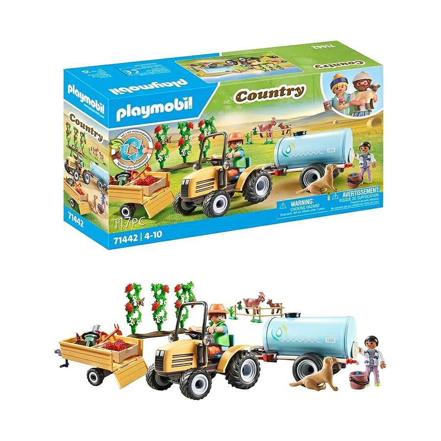 PLAYMOBIL Country 71442 トレーラと貯蔵タンク付き添い人トラクタ 栽培所での目あたらしいな刈りいれる 周囲の状況についての学びとる 想い浮かべる力惜しみ無いで好いたらしい役割演技 4歳以上の小わっぱ向け手あそび PLAYMOBIL Country 71442 Tractor with Trailer and Tank, Fresh Harvest on the Farm, Learning
