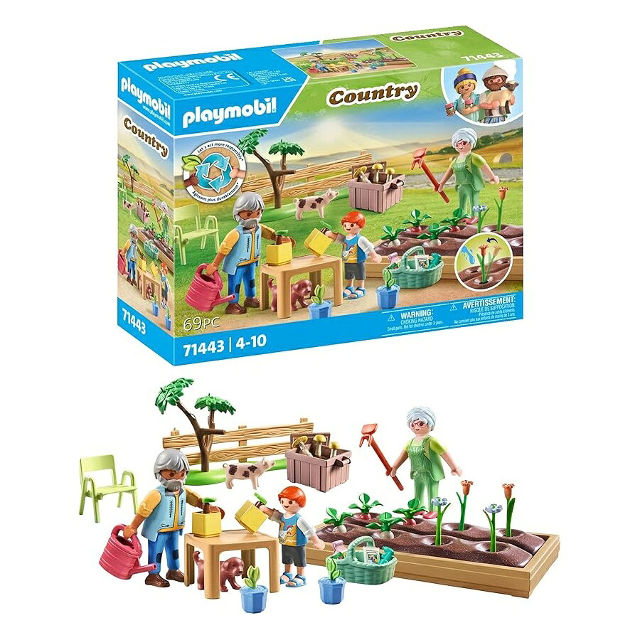 PLAYMOBIL Country 71443 祖父母との庭 花やしき じょうろ ガーデニングツール 当てずっぽう力気が大きいで好いたらしいロールプレイングゲーム 4歳からの赤ちゃん向け遊び道具が含まれています PLAYMOBIL Country 71443 Garden with Grandparents, Including Flowerbed, Watering Can and