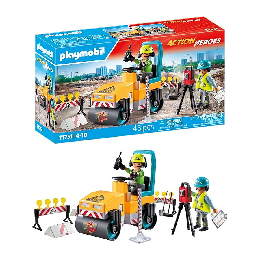 PLAYMOBIL 道のり組み上げる一こまの手あそび ちびっ子組み上げる一こまプレイセット 手あそび 4歳からのちびっ子向け 71751 PLAYMOBIL Road Construction Site Toy Child Construction Site Play Set Toy for Children from 4 Years 71751