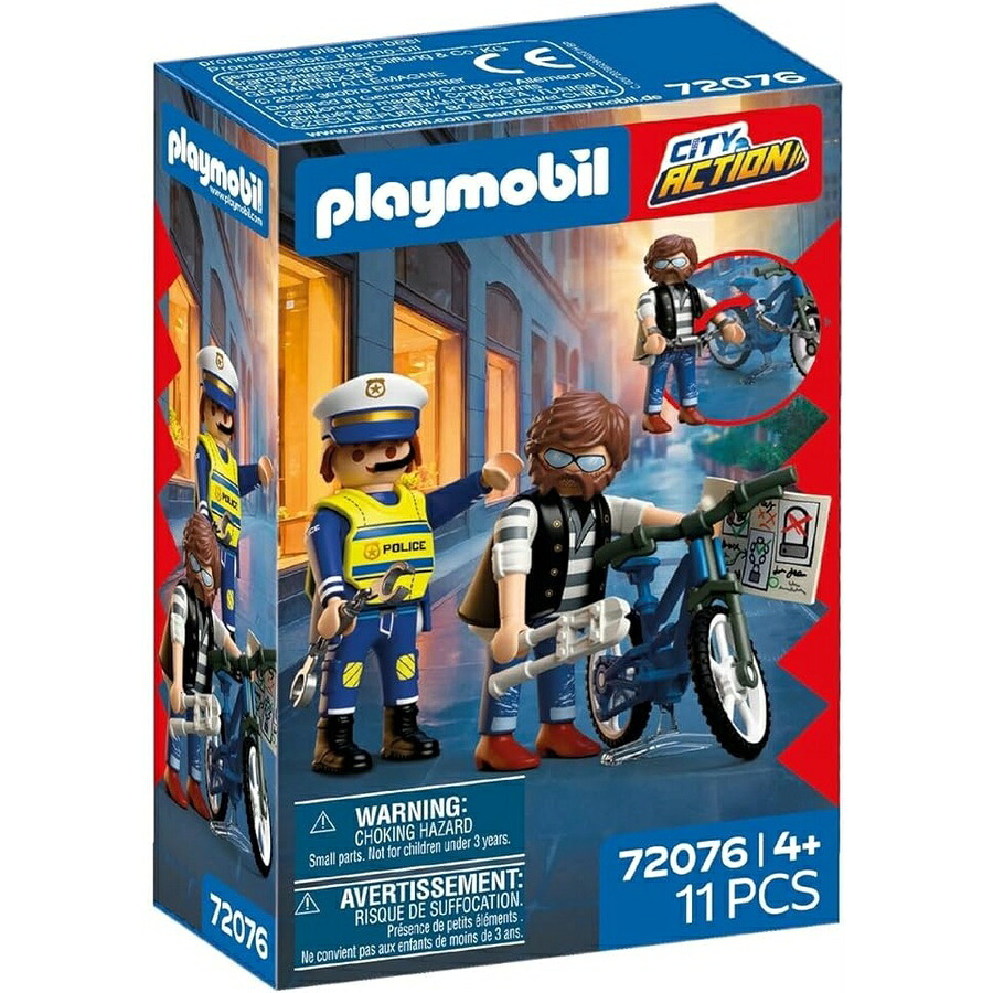 PLAYMOBIL シティ動き銀輪押し込み強盗書き割り 72076 銀輪付き添い人お巡りさんと掠め取る図形 11天下太平 4歳から PLAYMOBIL City Action Bicycle Robber Set 72076, Policeman and Thief Figures with Bicycle, 11 Pieces, from 4 Years
