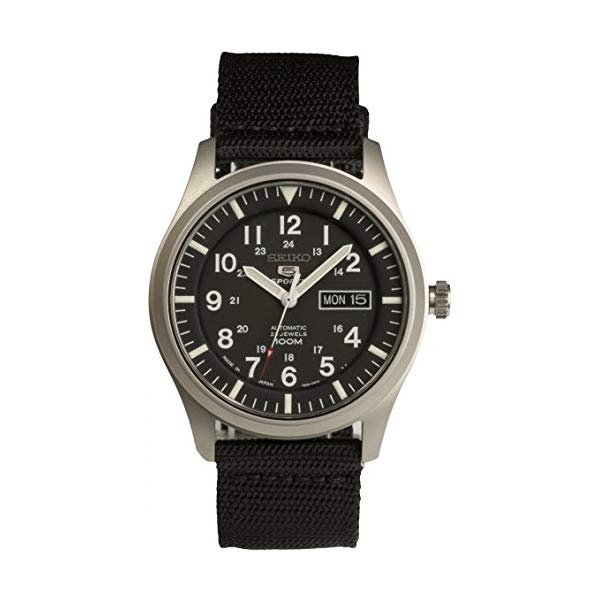 seiko 5 sports automatic made in japan black dial nylon strap watch snzg15j1 men's